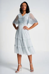 Eliza Sequin Midi Dress - Ether Blue
